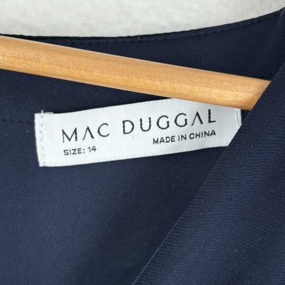 Ieena Mac Duggal Blue Faux Wrap V Neck Cap Sleeve Beaded Gown Size 14 Read - Picture 9 of 14